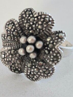 Vintage Sterling Silver Marcasite Flower Ring
